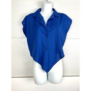 Park avenue Womens Linen Blend Button Front Shirt Blue Size Medium